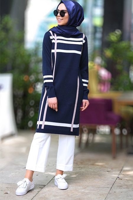 Lacivert kombin tesettür