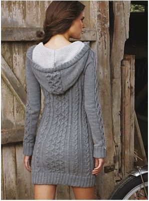 Bu senenin en güzel gri kapuşonlu triko elbise modelleri