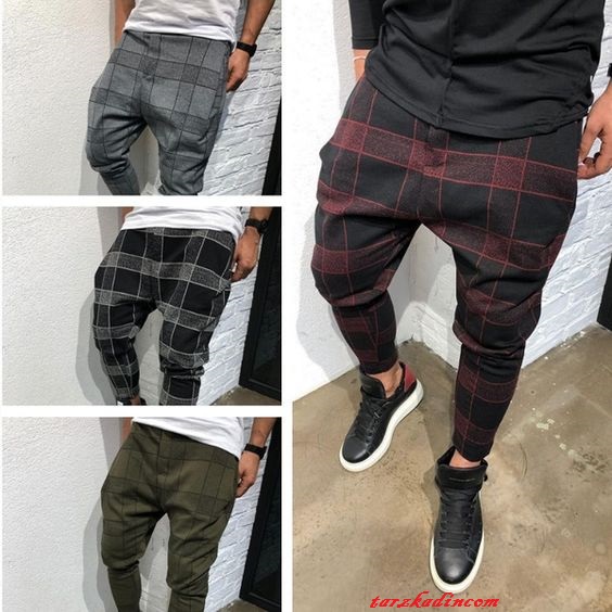 ekose jogger pantolon erkek