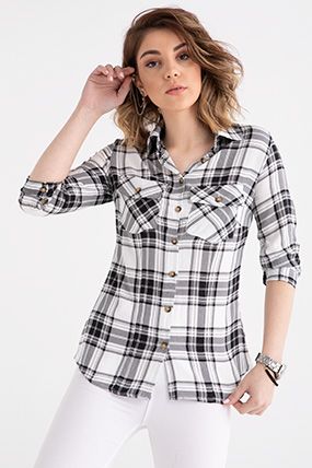 siyah beyaz ekose gömlek bayan
