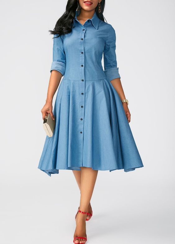 Uzun kollu kot elbise kombin