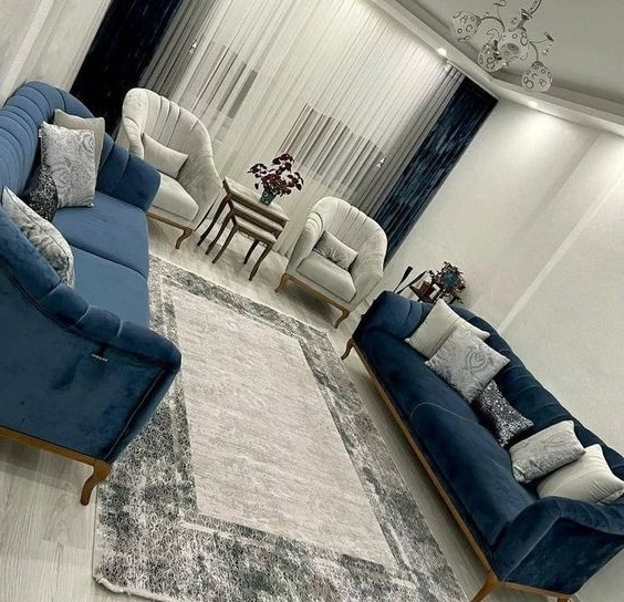 Lacivert gri koltuk takımına uygun fon perde