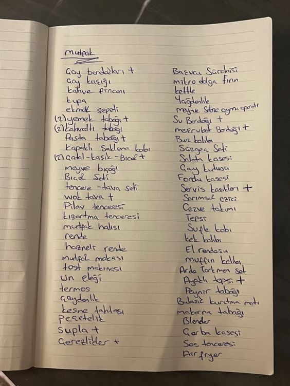 evlilik hazırlığı mutfak listesi