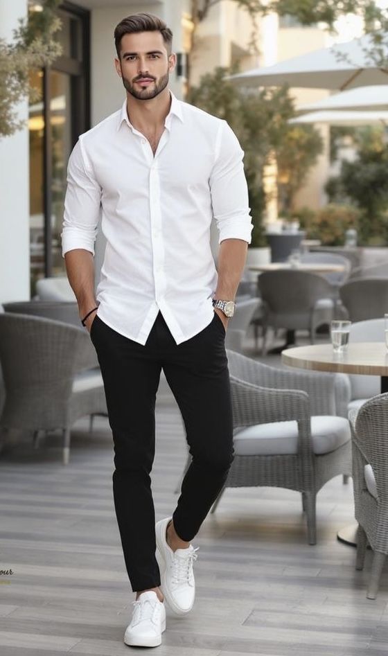 siyah kumaş pantolon beyaz gömlek kombinleri erkek